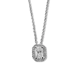 0.60ct Radiant Center Lab-Grown Diamond Halo Necklace in 14k White Gold