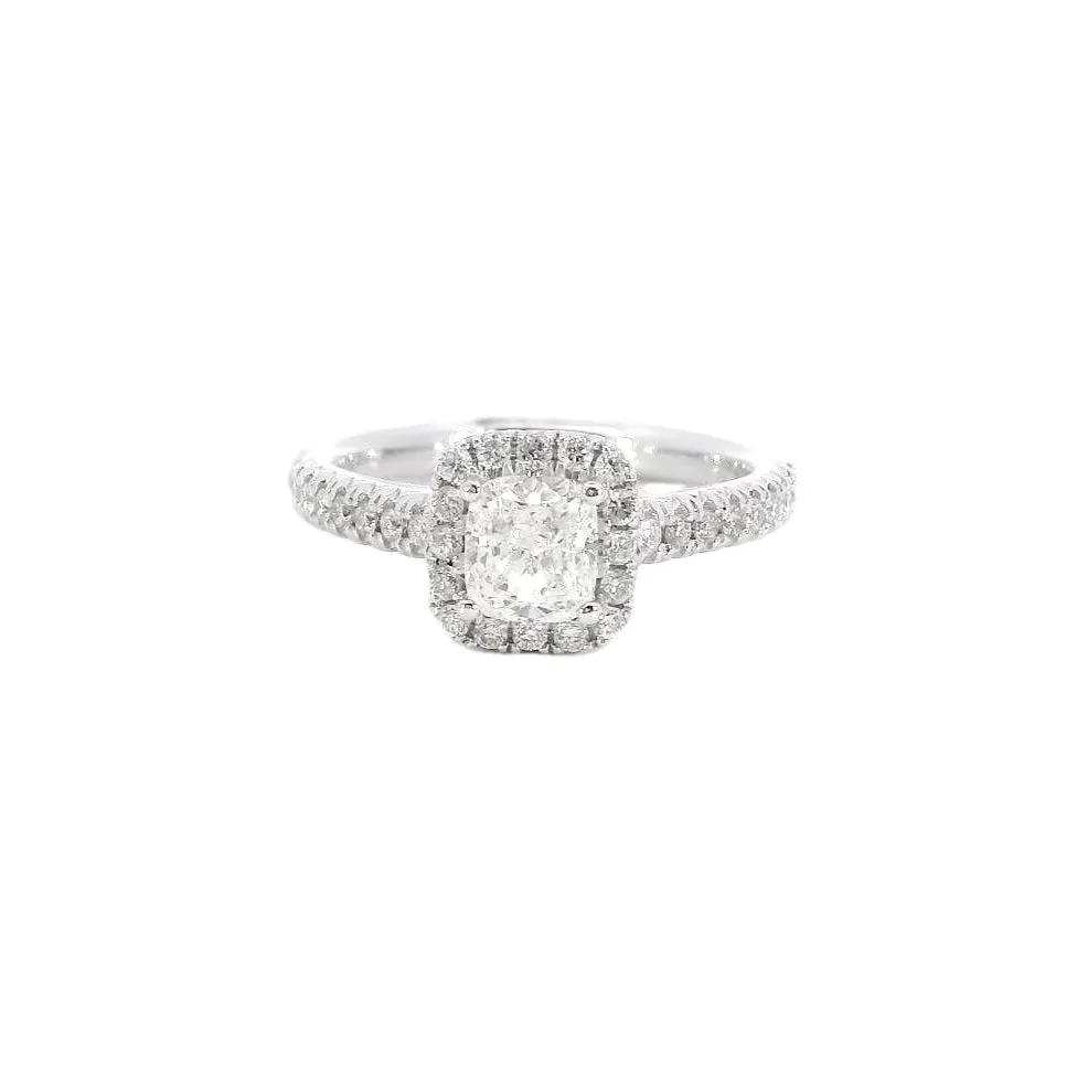 14K White Gold - Radiant Diamond Halo Ring - J31080