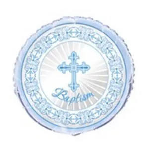 18" Blue Radiant Cross Baptism Mylar Balloon #286