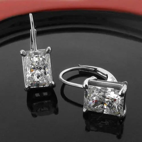 2 Ct Radiant Lever Back Cubic Zirconia CZ Earrings