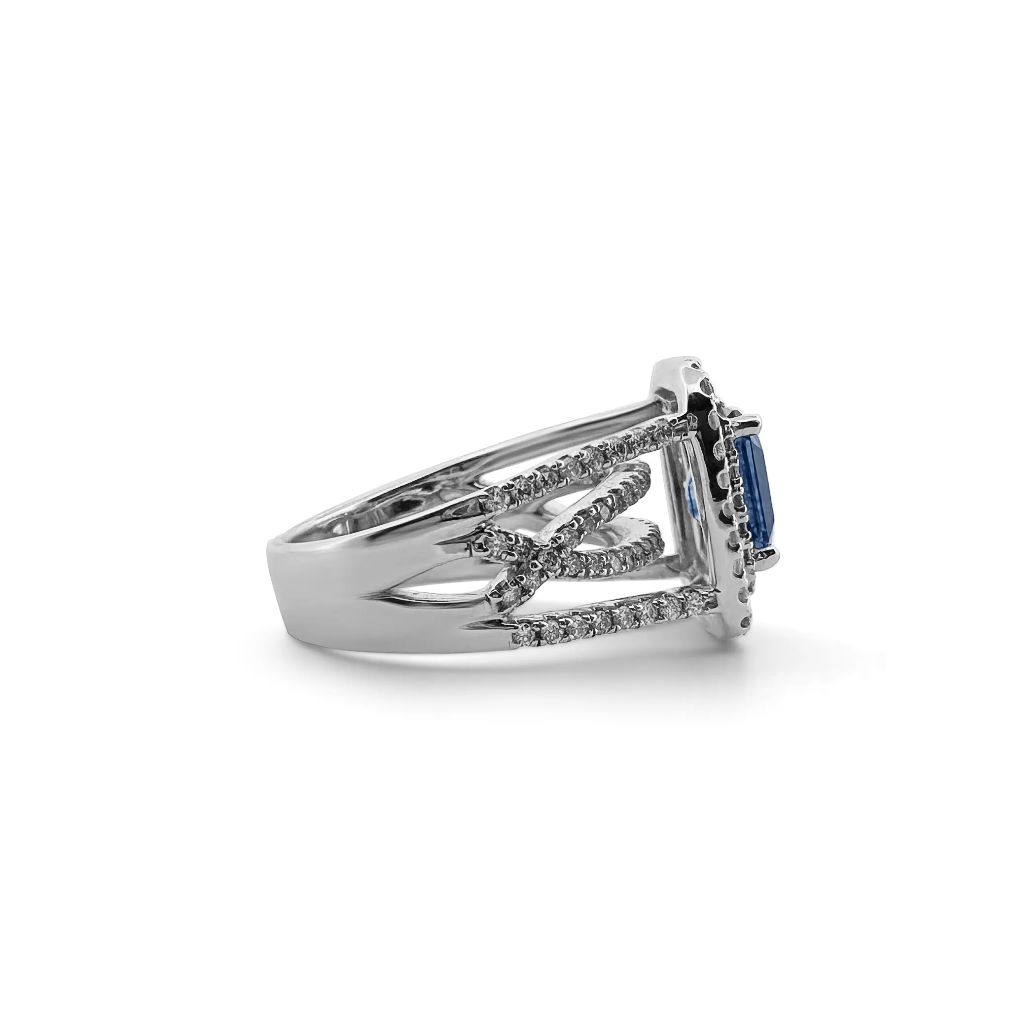 2.01cts Radiant Cut Sapphire with Diamond Double Halo Ring in 18k White Gold