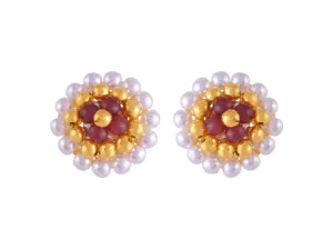 22k Regal Pearl & Red Beads Tushi Gold Stud Earrings