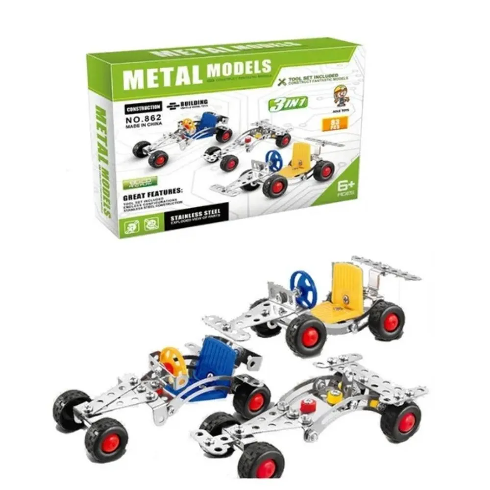 3 in 1 Metal Models Construction Kit - 83 Pcs - Build and Play Set With Stainless Steel