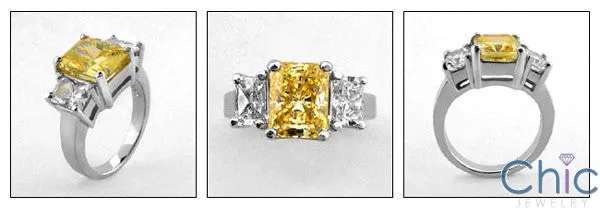 3 Stone Canary Yellow 3 Ct Radiant Center Cubic Zirconia Cz Ring