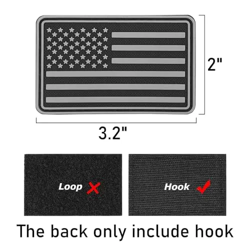 4 Pieces US American Flag Patch PVC Rubber Hook & Loop Fastener Patches Tactical Morale Patch (Black   Grey)