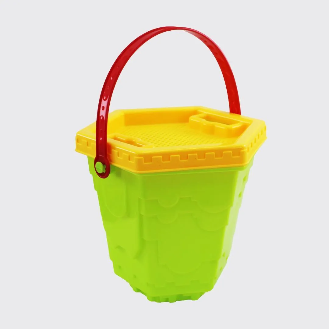 7 Pcs Beach Toys Set Sand Toy with Bucket, Strainer, 2 Moulds, Rake, And Small Shovel - 909034