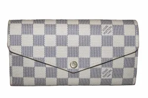 Authentic Louis Vuitton Damier Azur Canvas Sarah Long Wallet