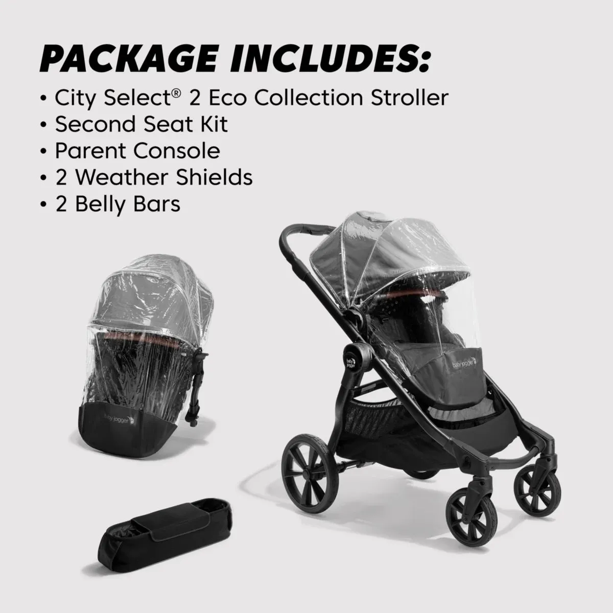 Baby Jogger City Select 2 Double Stroller, Sibling Essentials Package - Harbor Grey