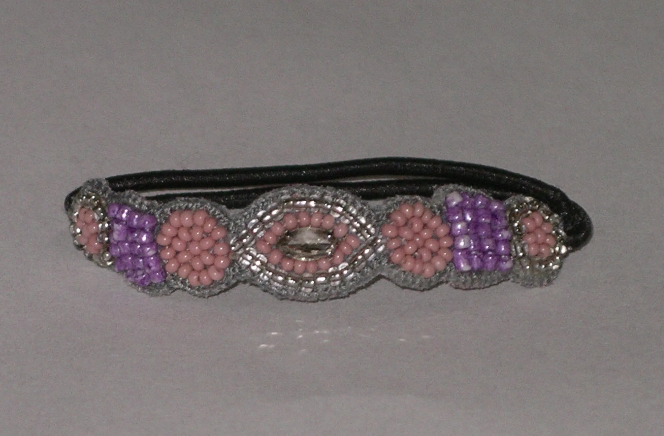 Beaded Boho Hair Tie By Deepa Gurnani Pink And Purple Seed Beads With Clear Marquise Crystal  Hair Elastic Made In India Ponytail Holder