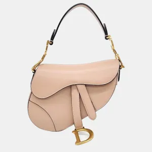 Beige Leather Mini Saddle Bag