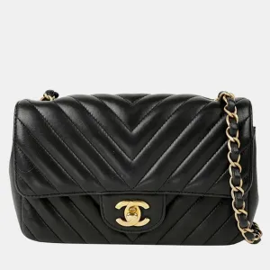 Black Chevron Lambskin Leather Mini Classic Single Flap Shoulder Bag