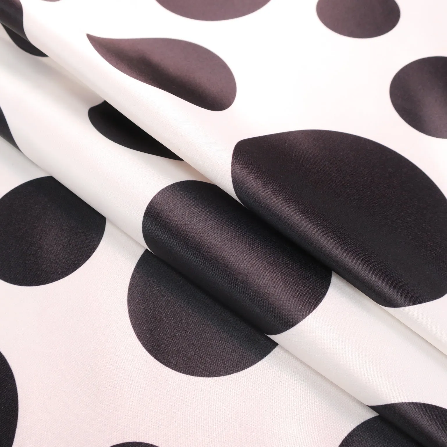 Black Circles on White Printed Polyester Mikado Fabric