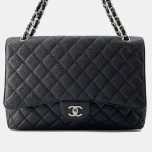 Black Quilted Caviar Leather Maxi Classic Single Flap Shoulder Bag