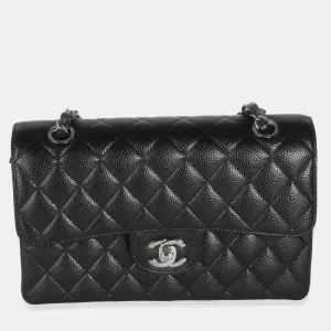 Black Quilted Caviar Small Classic Double Flap Bag