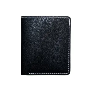 Black Textured Leather Bifold Mini Wallet - Front Pocket Card Holder