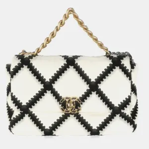 Black White Calfskin Crochet Medium 19 Flap Bag