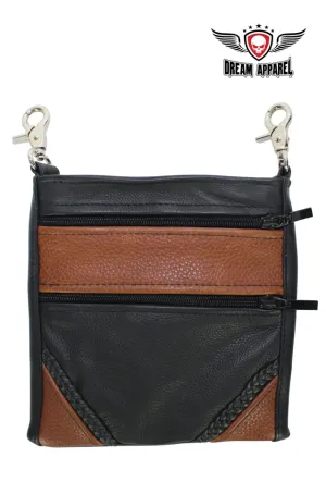 Black/Brown Multipocket Leather Belt Bag