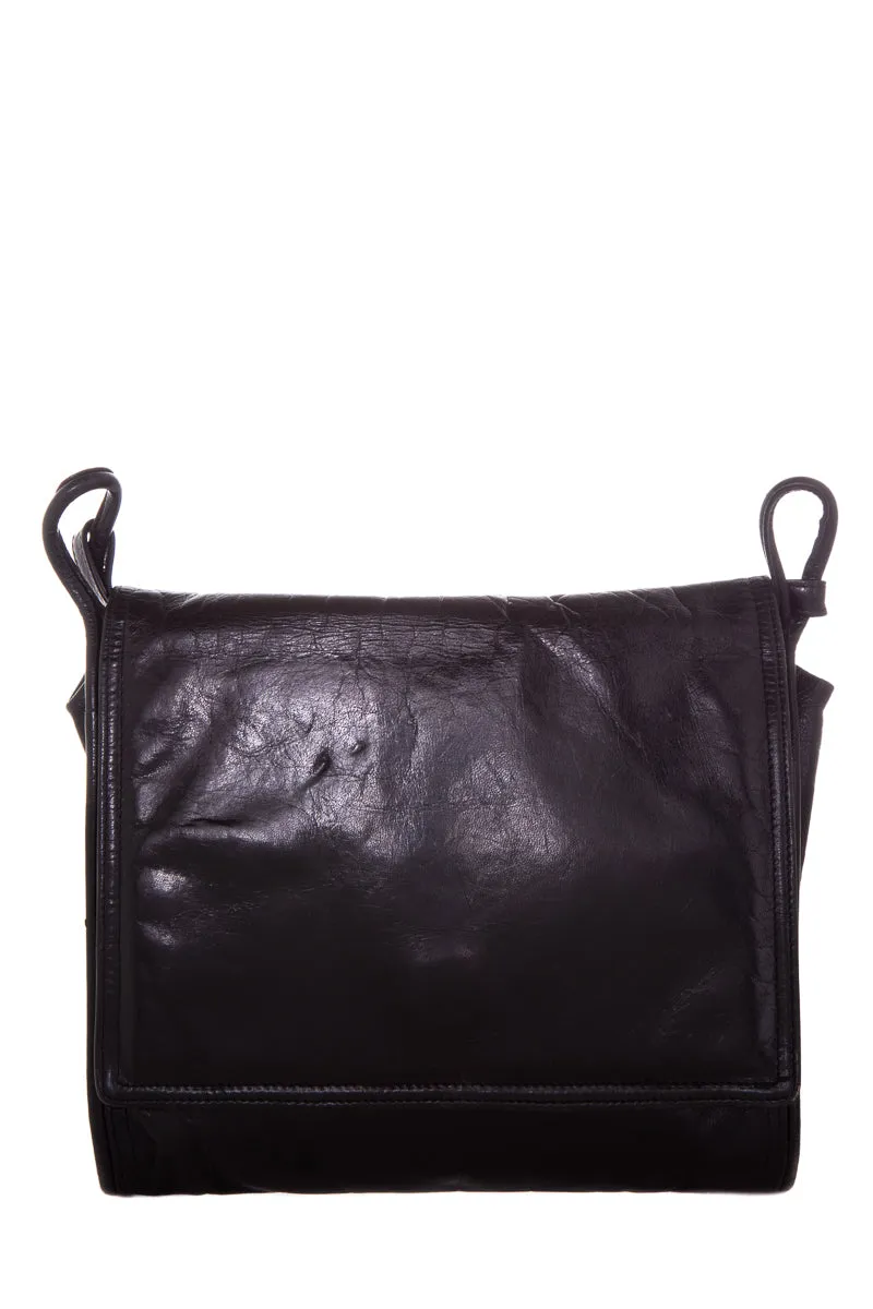 Bottega Veneta Vintage Black Leather Flap Handbag