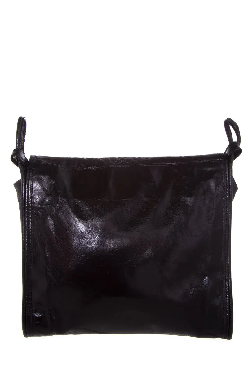 Bottega Veneta Vintage Black Leather Flap Handbag