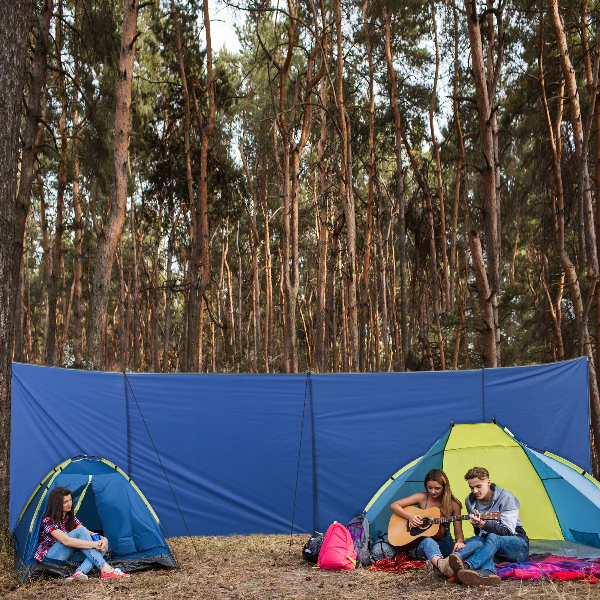 Camping Windbreak, Foldable Portable Wind Blocker w/ Carry Bag and Steel Poles, Beach Sun Screen Shelter Privacy Wall, 620cm x 150cm