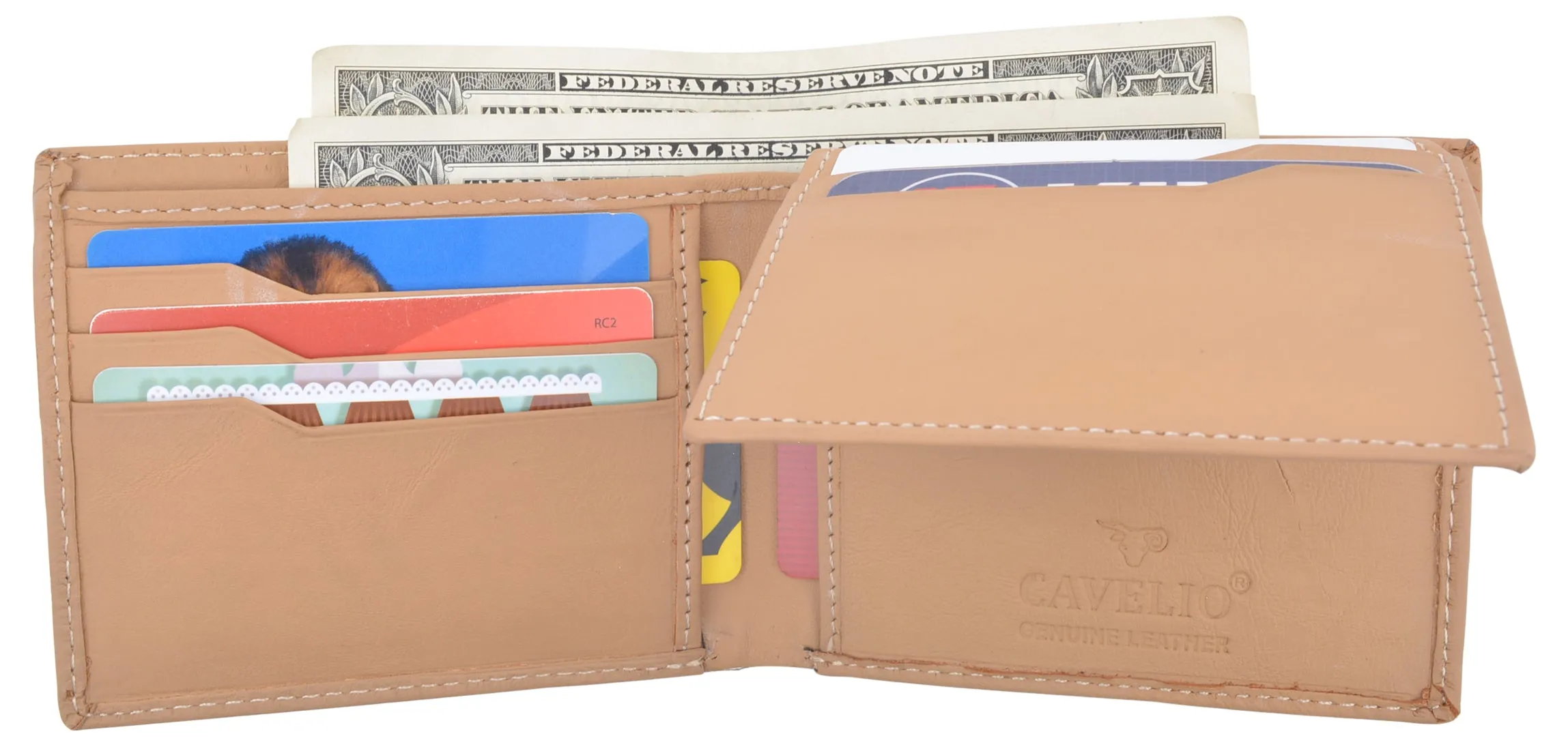 Cavelio Flap-Up ID Credit Card Holder Bifold Men's Premium Leather Wallet 402053