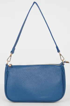 Chloe - Italian Leather Baguette Bag - Royal Blue, Pebbled