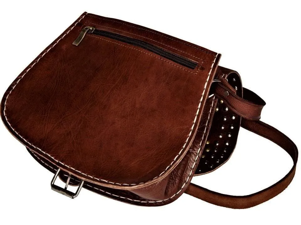 Coins Adorned Leather Bag - Gypsy - Brown