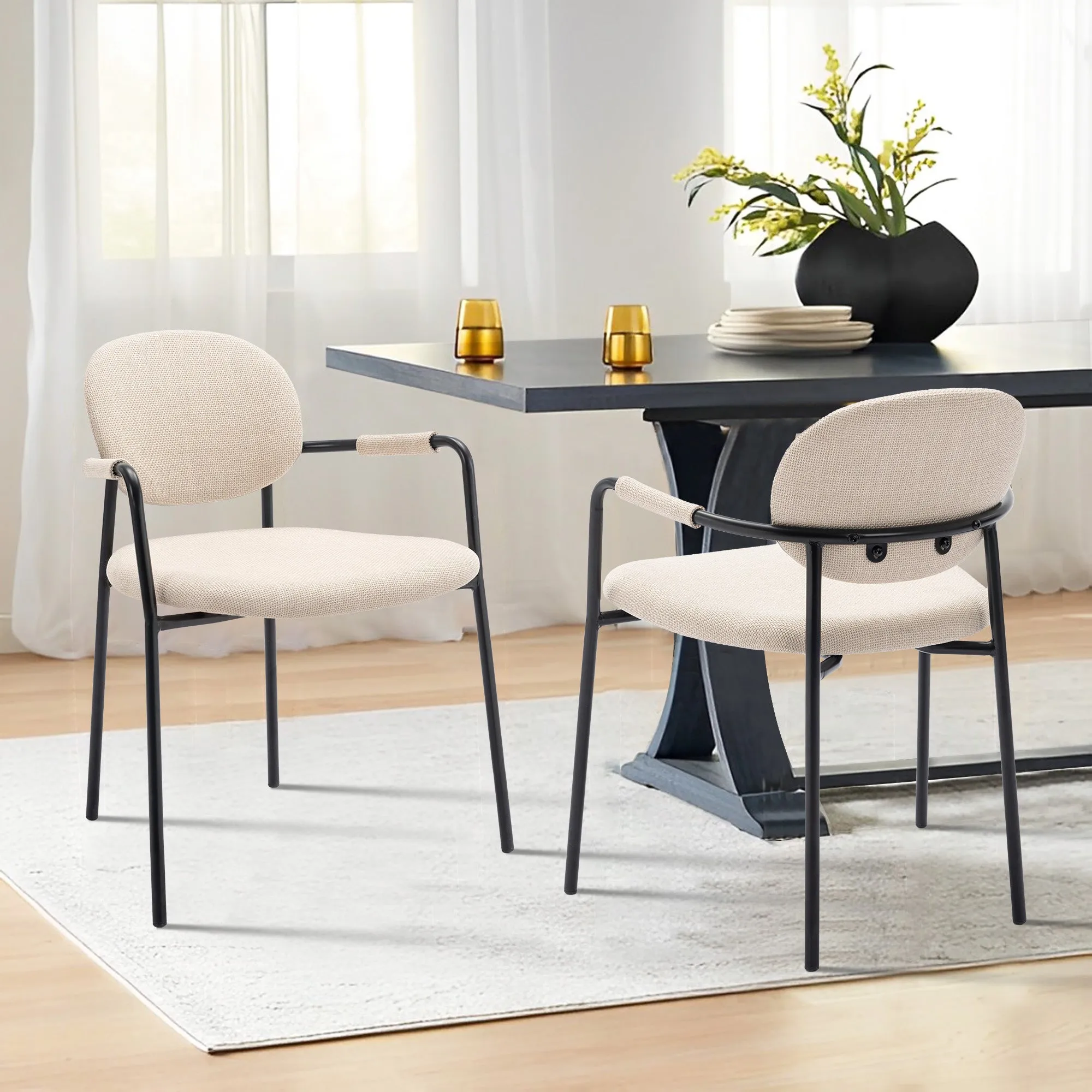 COLAMY Upholstered Modern Dining Chairs Fabric Kitchen Armchairs Model.C119T