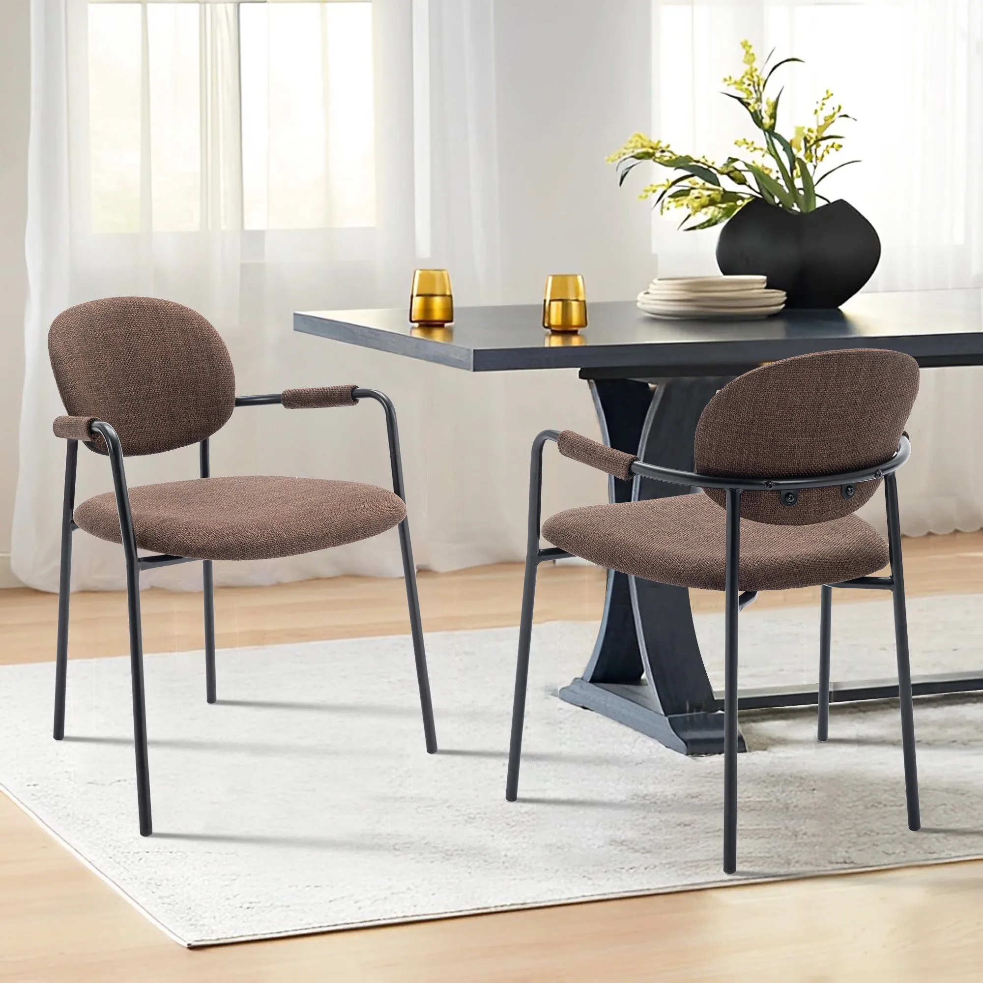 COLAMY Upholstered Modern Dining Chairs Fabric Kitchen Armchairs Model.C119T