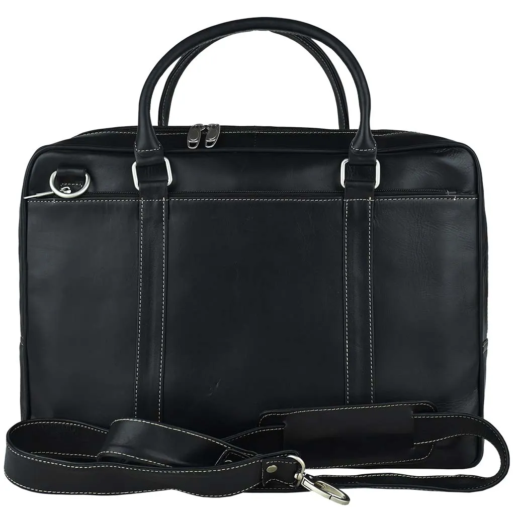 Crazy Horse Vintage Leather Laptop Bag Black Vertex Shoulder Bag