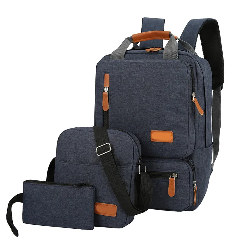 Cross-Border New Arrival Three-Piece Backpack Large Capacity Simple Business Computer Bag Travel Bag Backpack