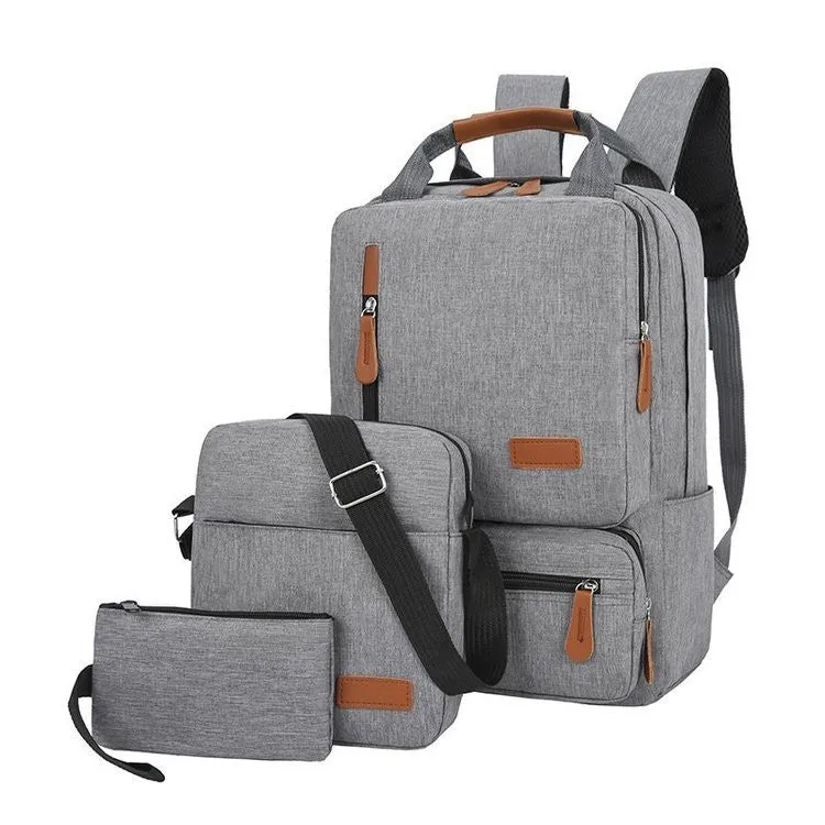 Cross-Border New Arrival Three-Piece Backpack Large Capacity Simple Business Computer Bag Travel Bag Backpack