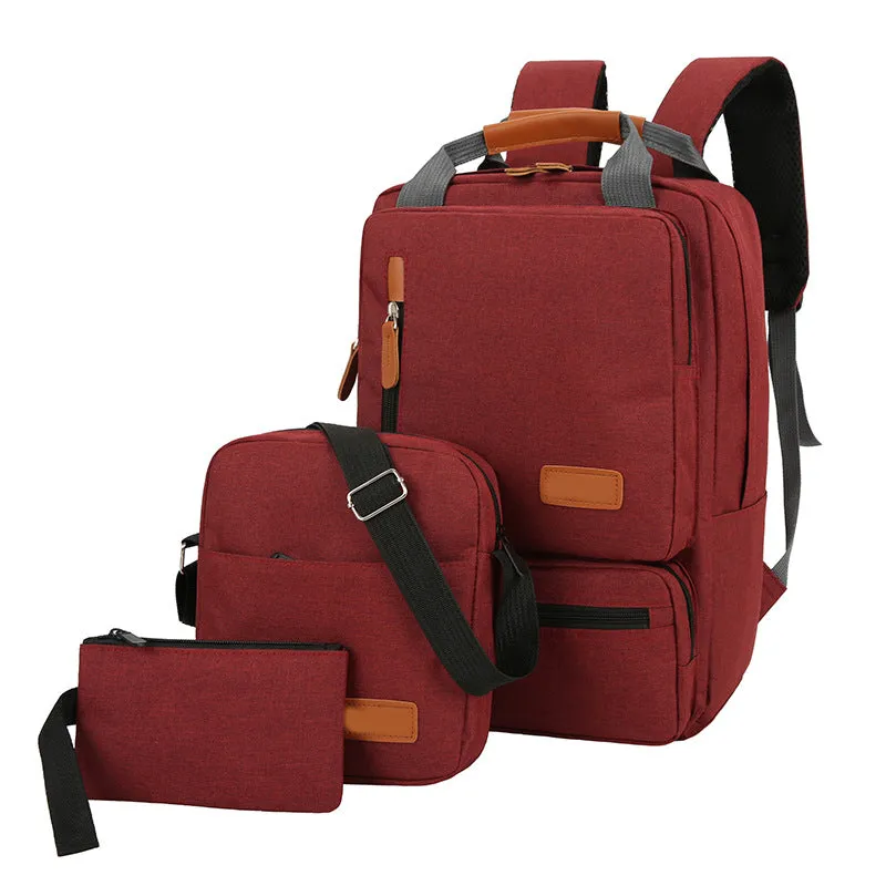 Cross-Border New Arrival Three-Piece Backpack Large Capacity Simple Business Computer Bag Travel Bag Backpack