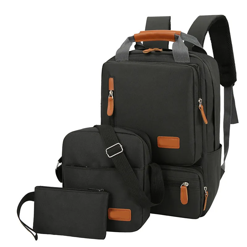 Cross-Border New Arrival Three-Piece Backpack Large Capacity Simple Business Computer Bag Travel Bag Backpack