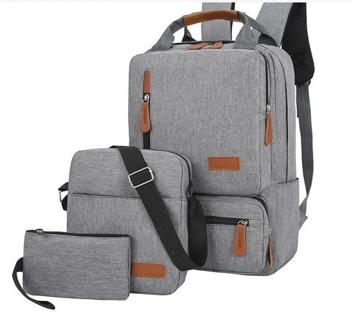 Cross-Border New Arrival Three-Piece Backpack Large Capacity Simple Business Computer Bag Travel Bag Backpack