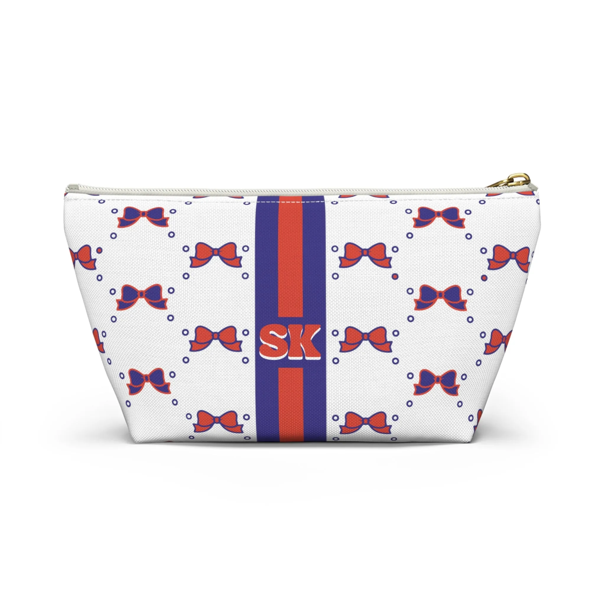 Custom Initial Personalized Bow Makeup Bag - Custom Initial, Makeup Bag, Clemson, Orange & Purple, Personalized, Bow Aesthetic