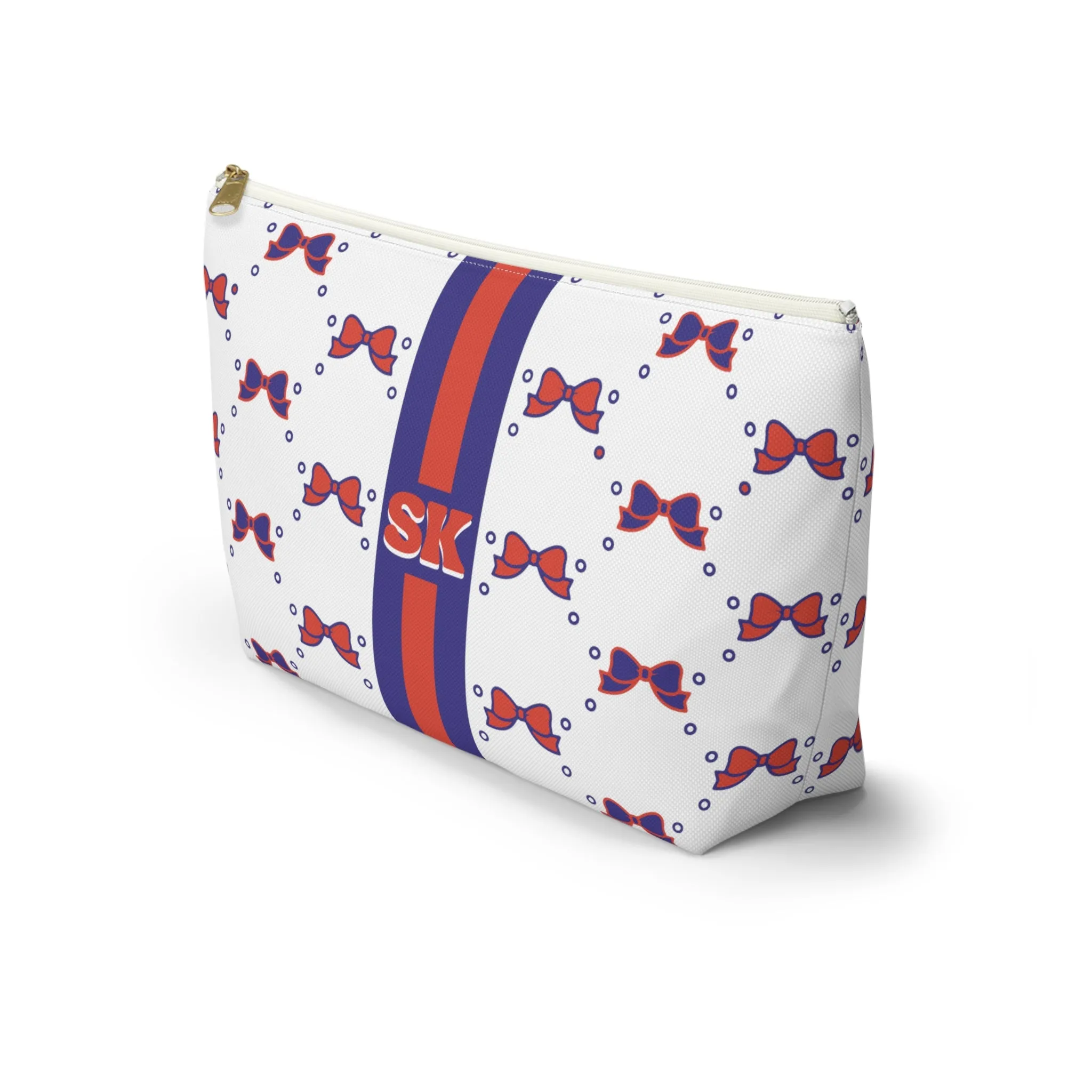 Custom Initial Personalized Bow Makeup Bag - Custom Initial, Makeup Bag, Clemson, Orange & Purple, Personalized, Bow Aesthetic