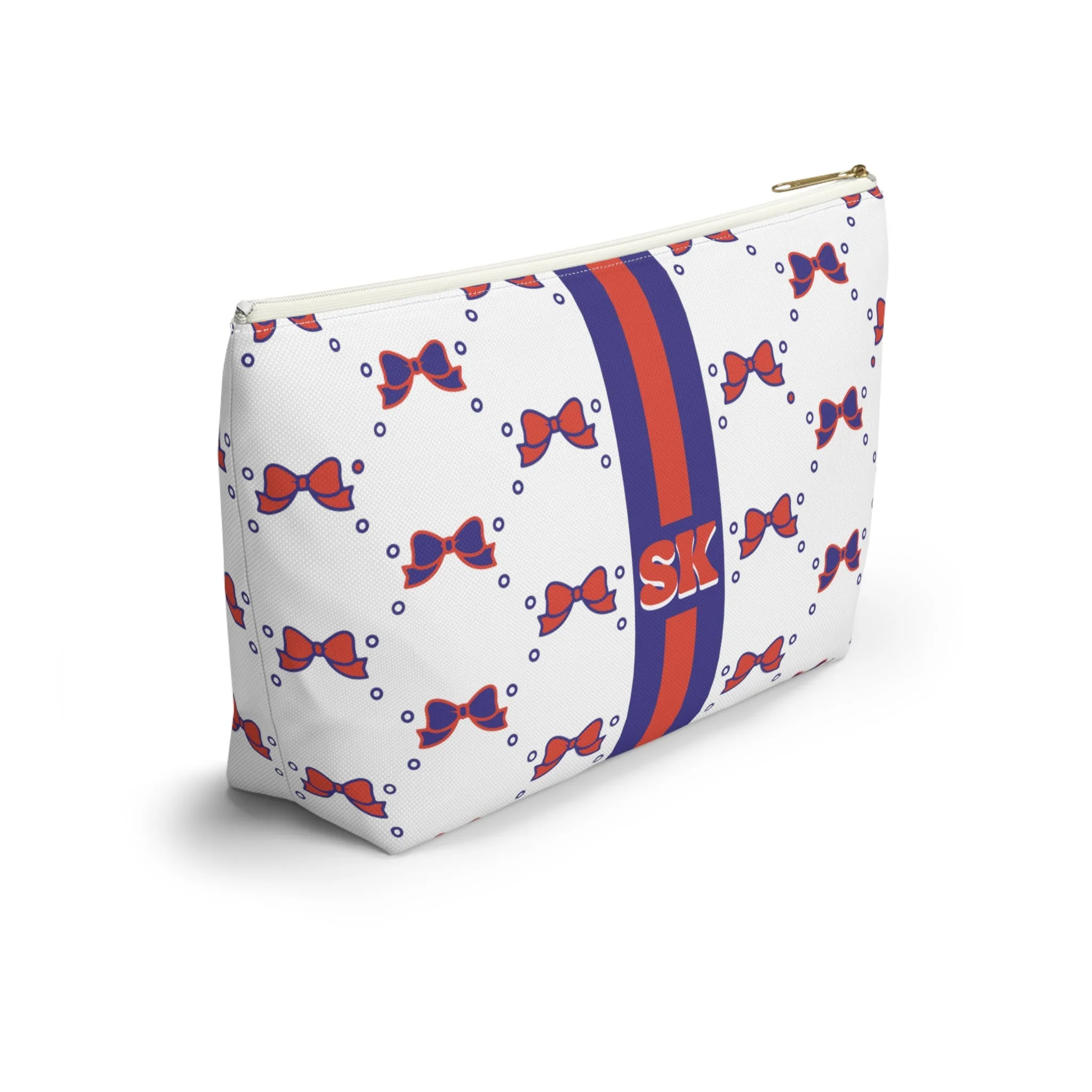 Custom Initial Personalized Bow Makeup Bag - Custom Initial, Makeup Bag, Clemson, Orange & Purple, Personalized, Bow Aesthetic