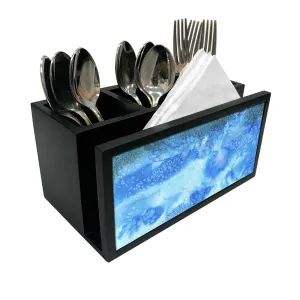 Cutlery Tissue Holder Napkin Stand -  Arctic Space Blue Shades Watercolor