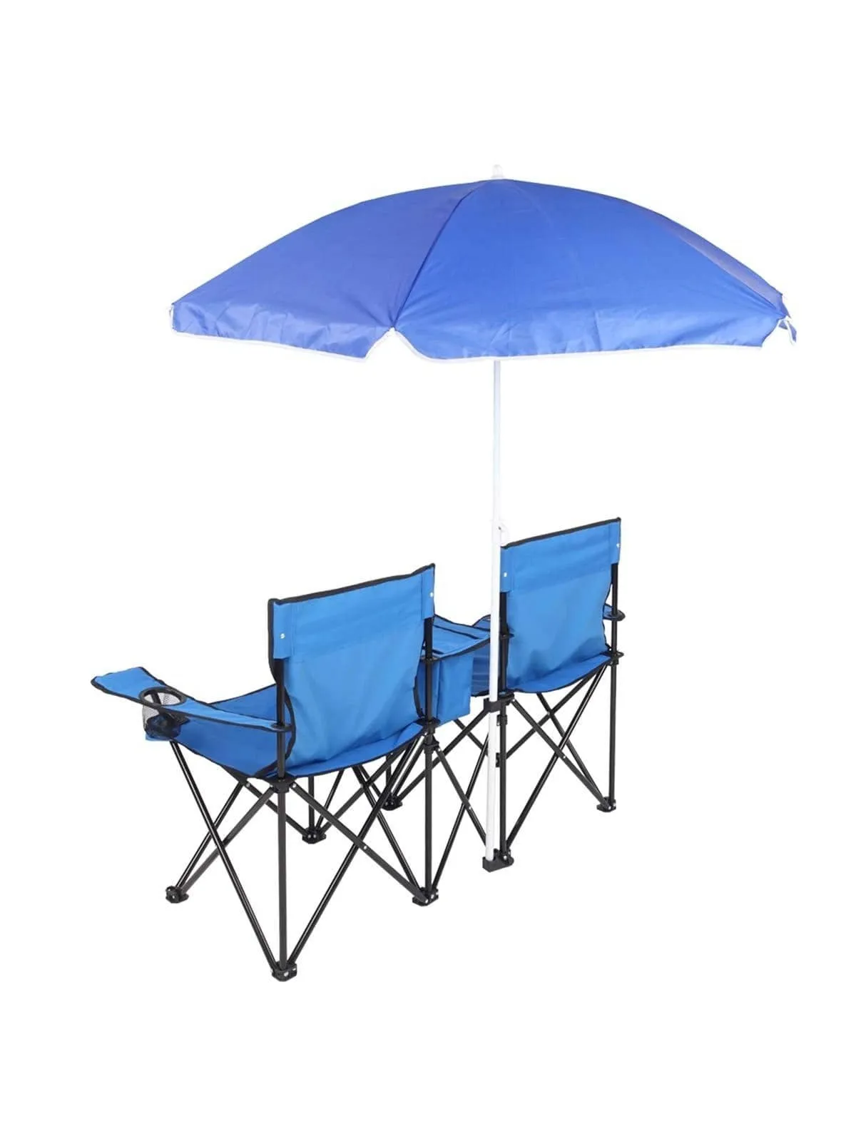 Double Folding Picnic Chairs w/Umbrella Mini Table Beverage Holder Carrying Bag for Beach