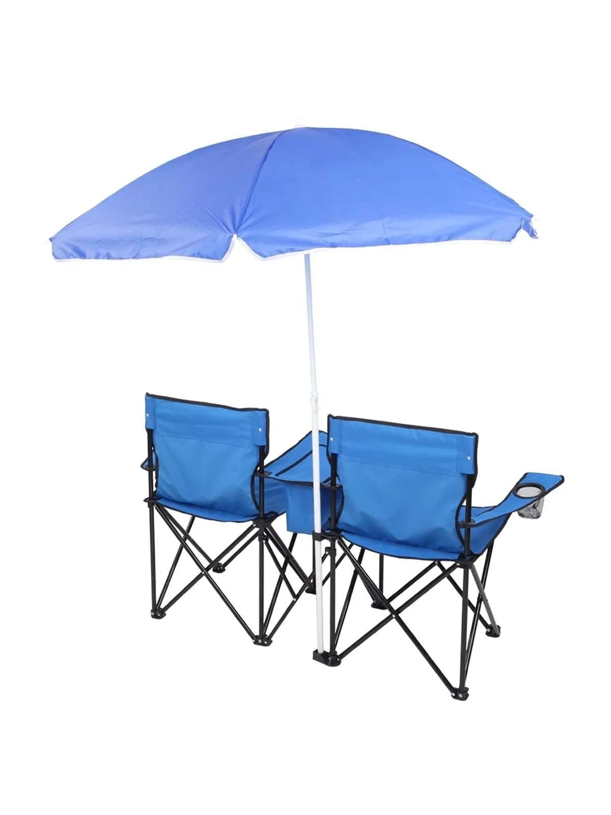 Double Folding Picnic Chairs w/Umbrella Mini Table Beverage Holder Carrying Bag for Beach