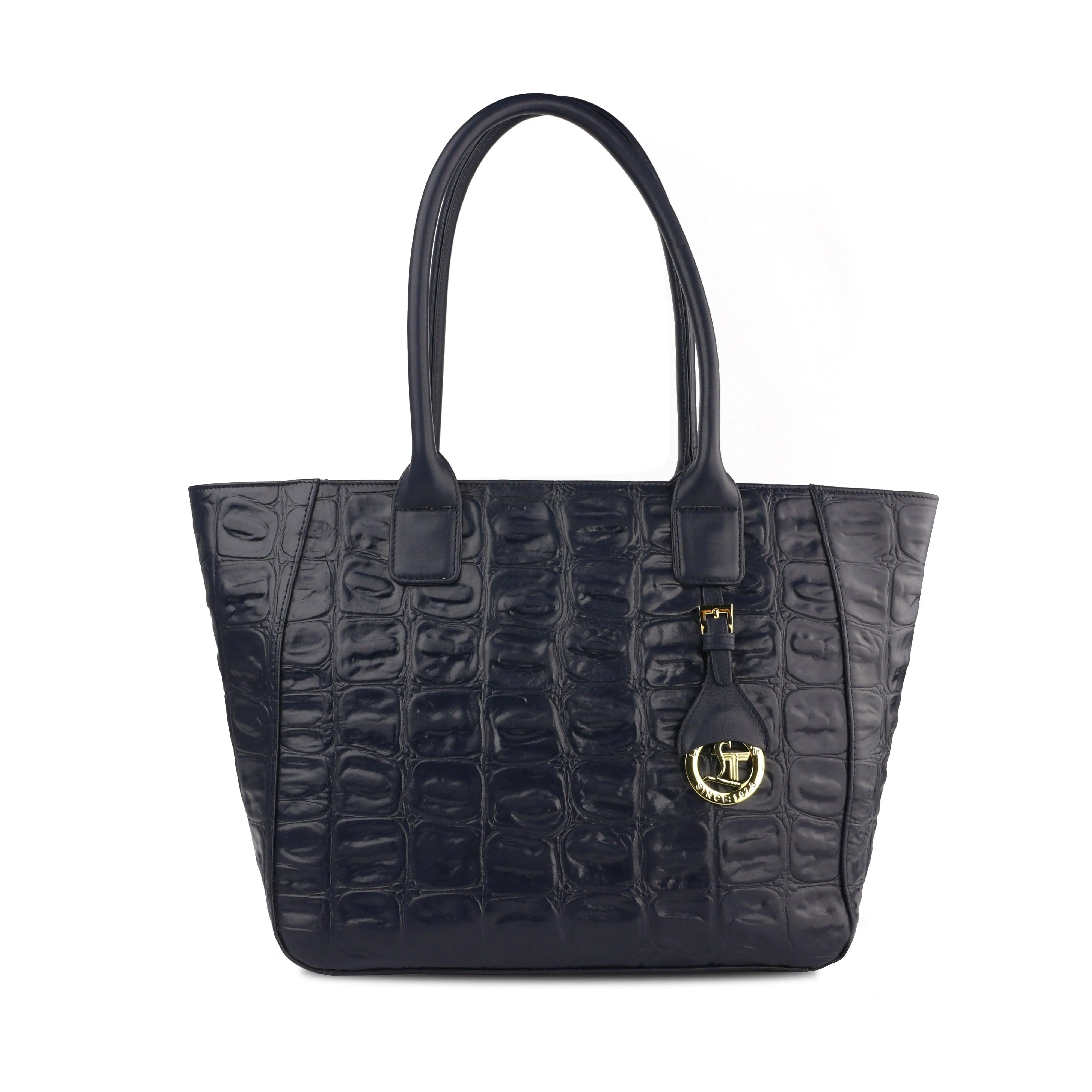 Elvis Tote | Leather Tote Bag For Women | Croco Embossed Genuine Leather | Color: Blue, Brown, Black & Green