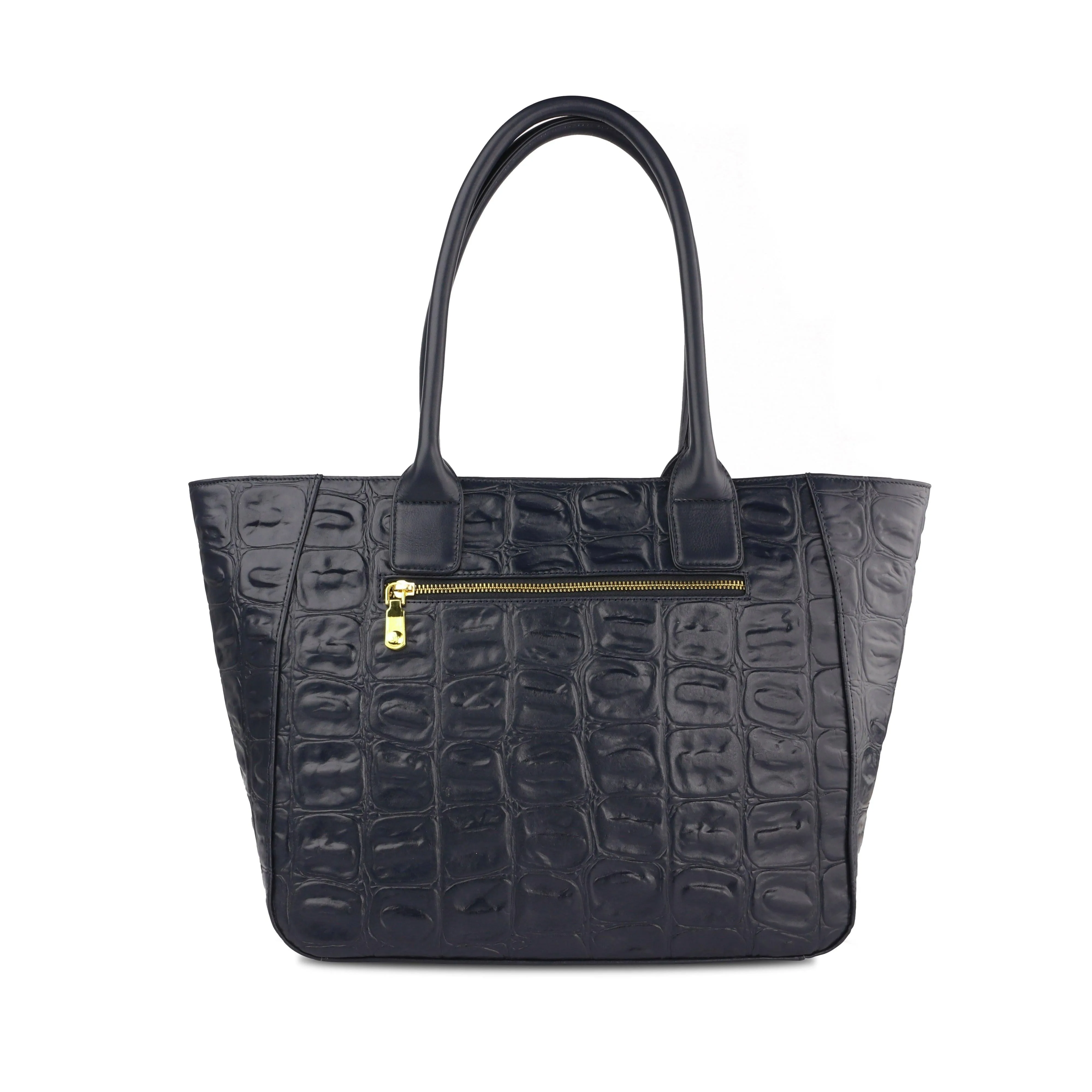 Elvis Tote | Leather Tote Bag For Women | Croco Embossed Genuine Leather | Color: Blue, Brown, Black & Green