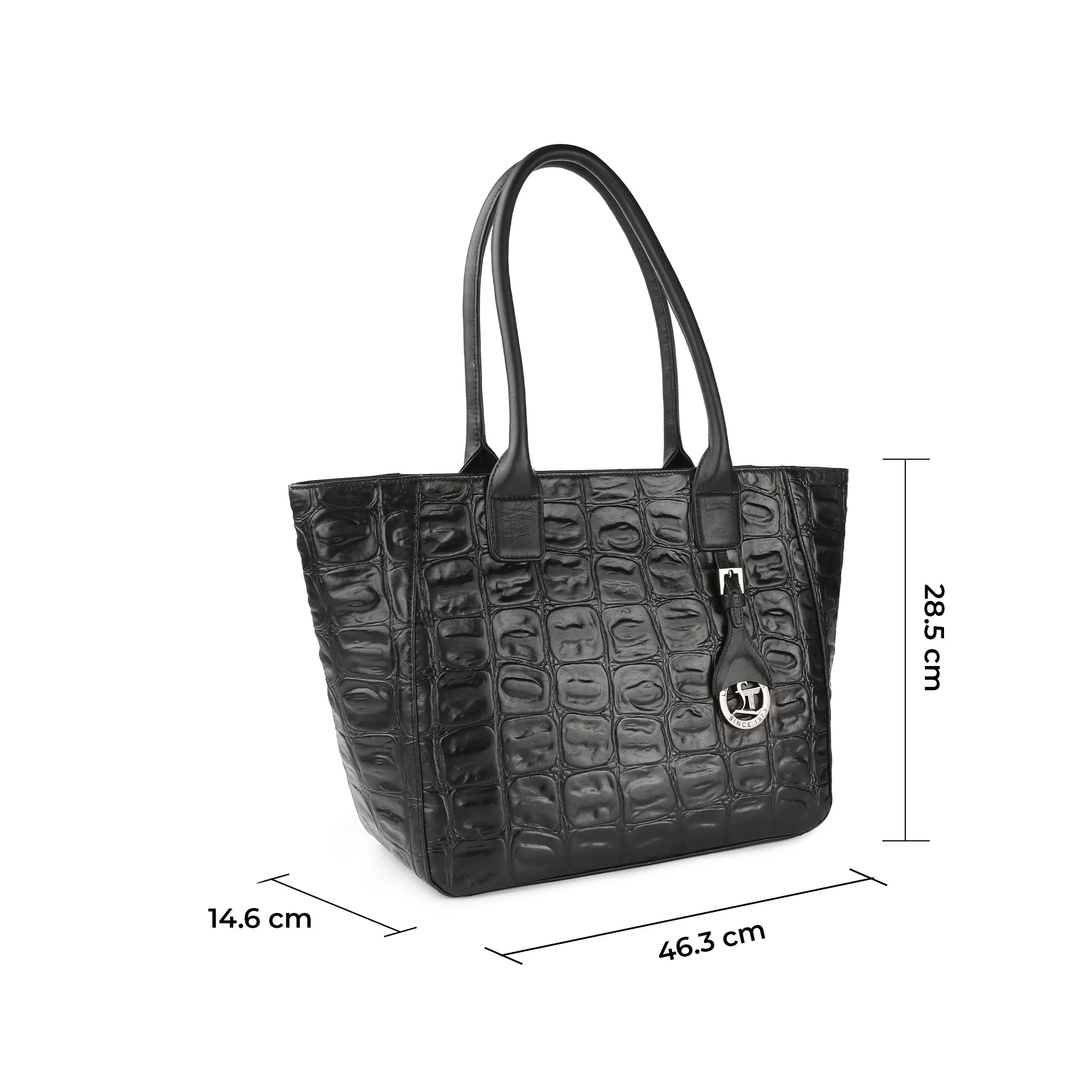 Elvis Tote | Leather Tote Bag For Women | Croco Embossed Genuine Leather | Color: Blue, Brown, Black & Green