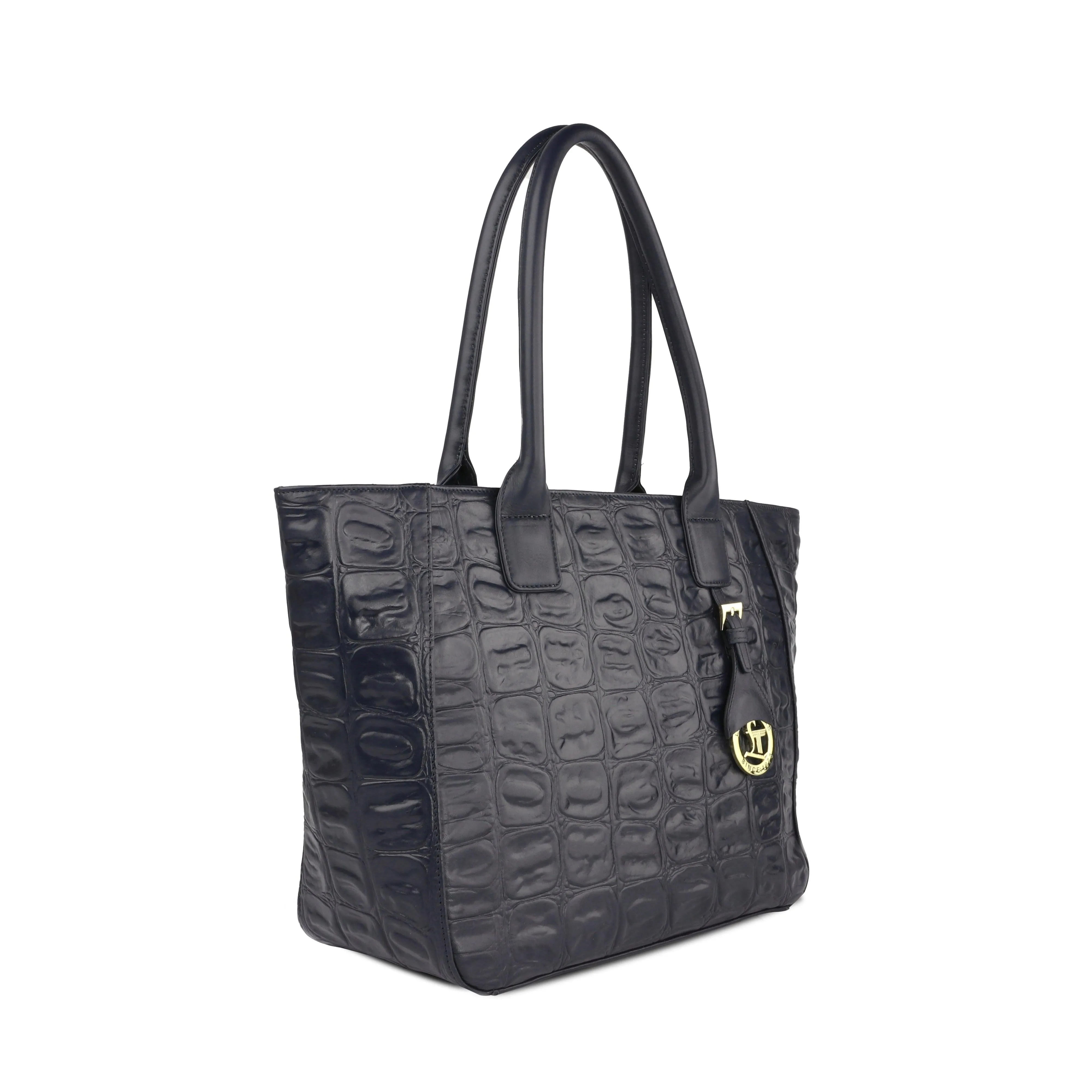 Elvis Tote | Leather Tote Bag For Women | Croco Embossed Genuine Leather | Color: Blue, Brown, Black & Green