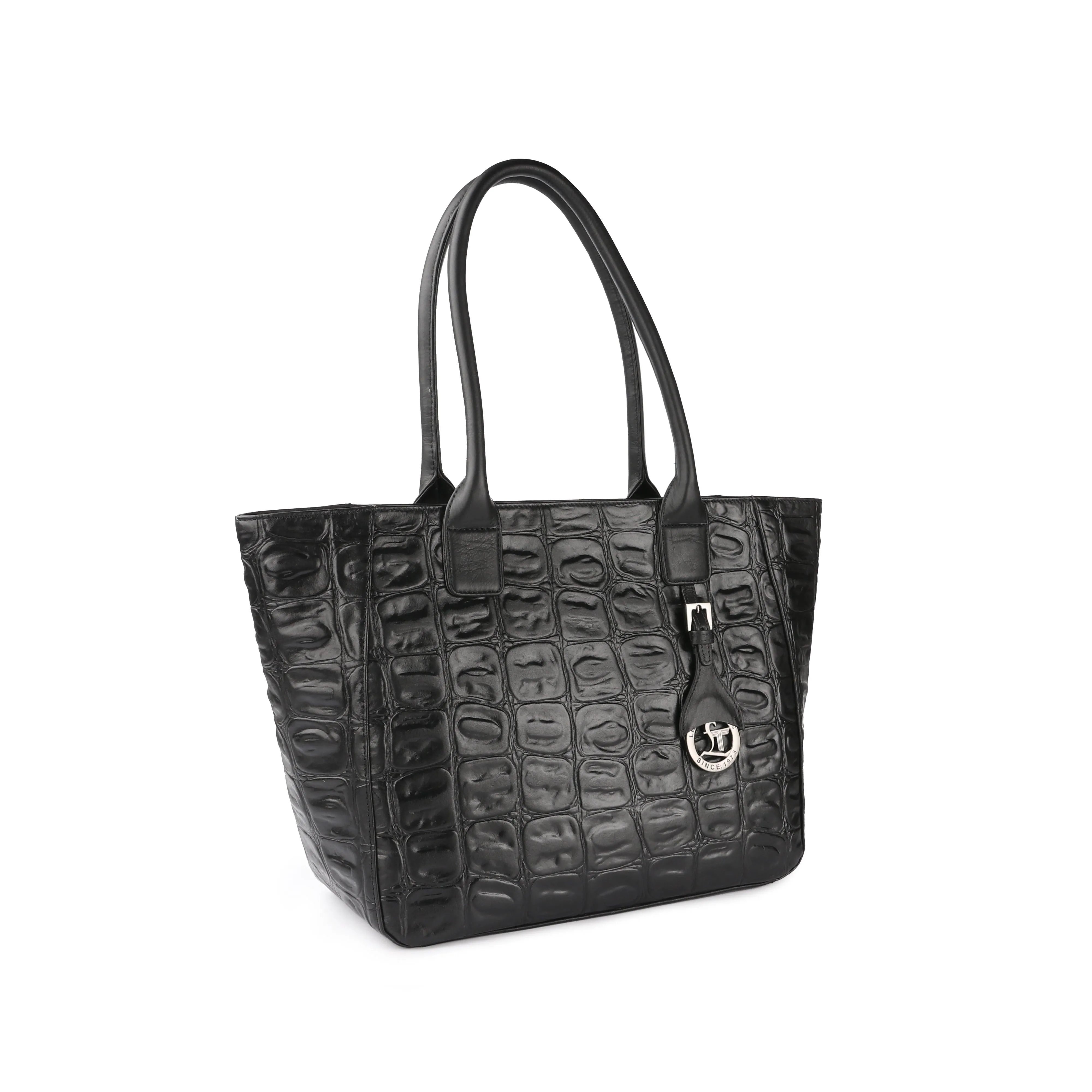 Elvis Tote | Leather Tote Bag For Women | Croco Embossed Genuine Leather | Color: Blue, Brown, Black & Green