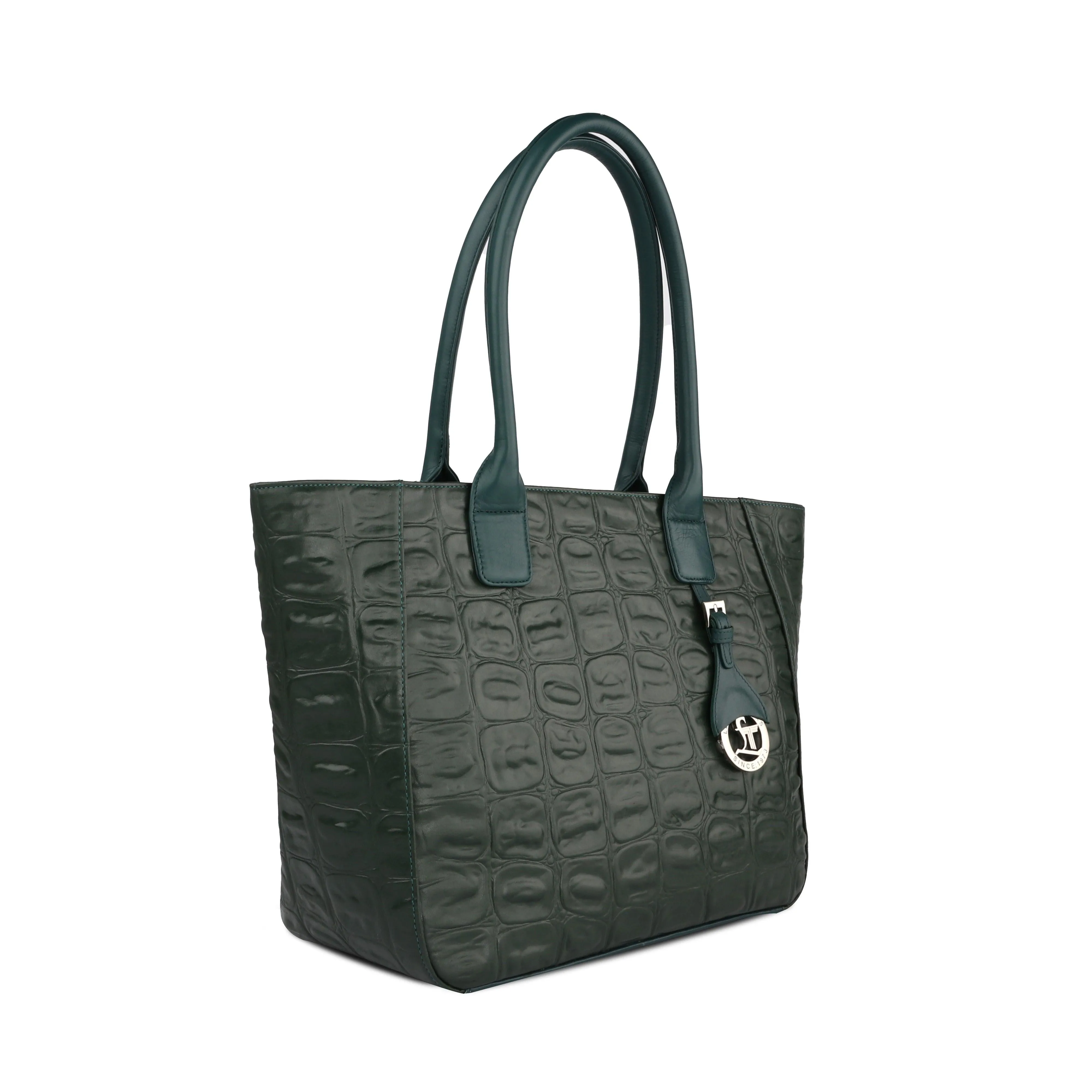 Elvis Tote | Leather Tote Bag For Women | Croco Embossed Genuine Leather | Color: Blue, Brown, Black & Green