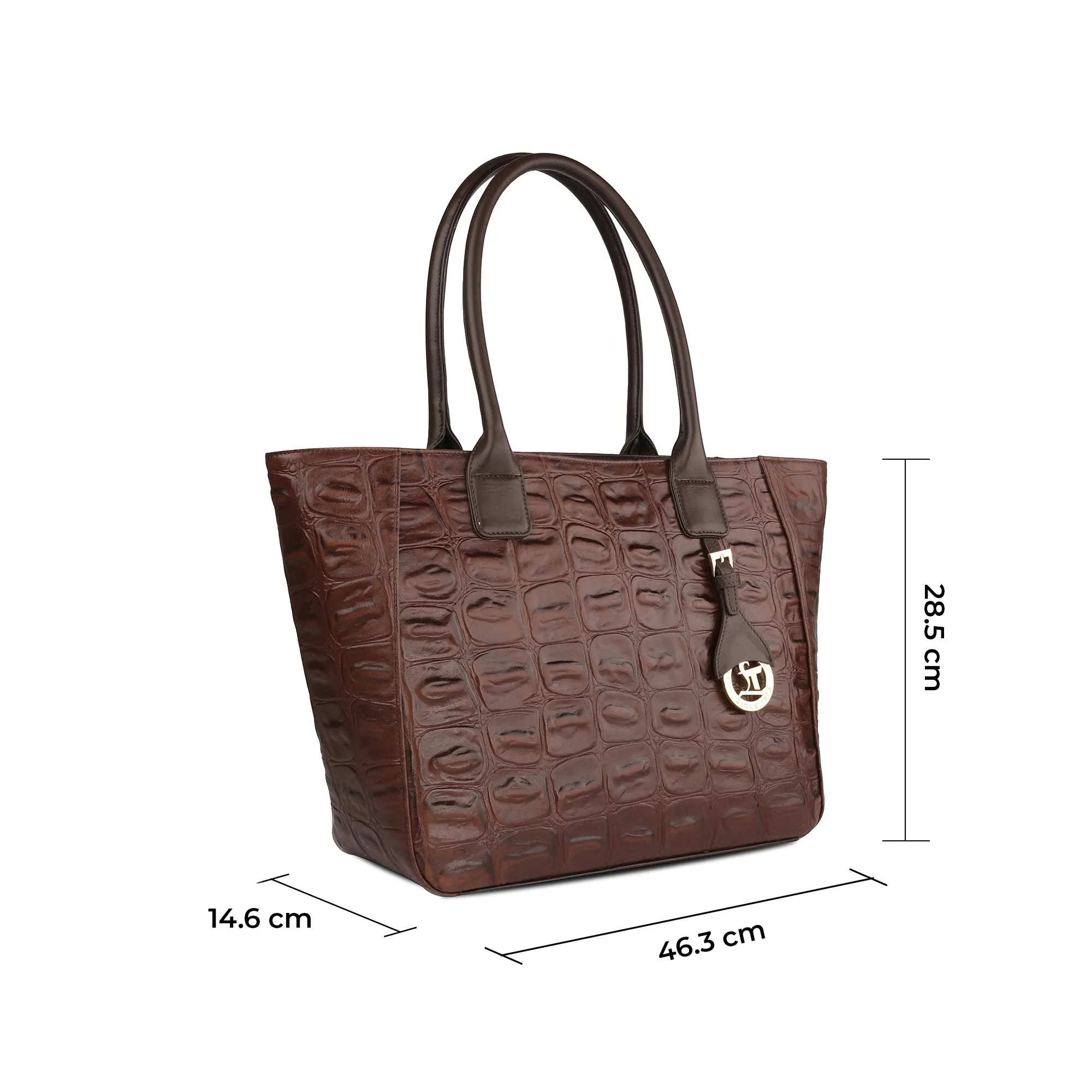 Elvis Tote | Leather Tote Bag For Women | Croco Embossed Genuine Leather | Color: Blue, Brown, Black & Green