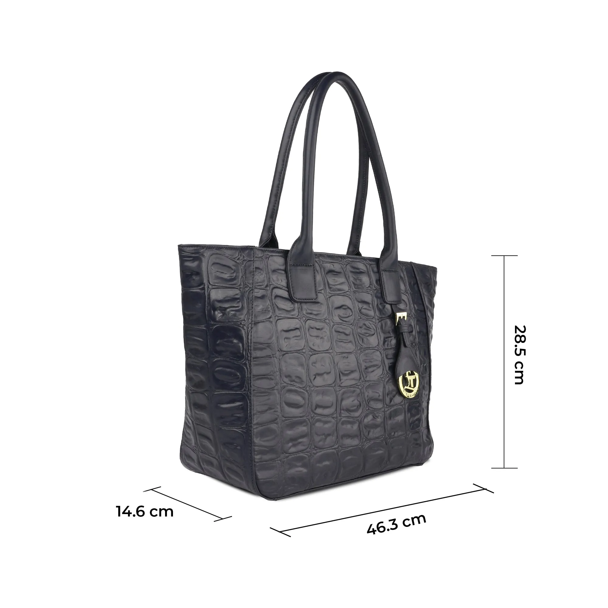 Elvis Tote | Leather Tote Bag For Women | Croco Embossed Genuine Leather | Color: Blue, Brown, Black & Green