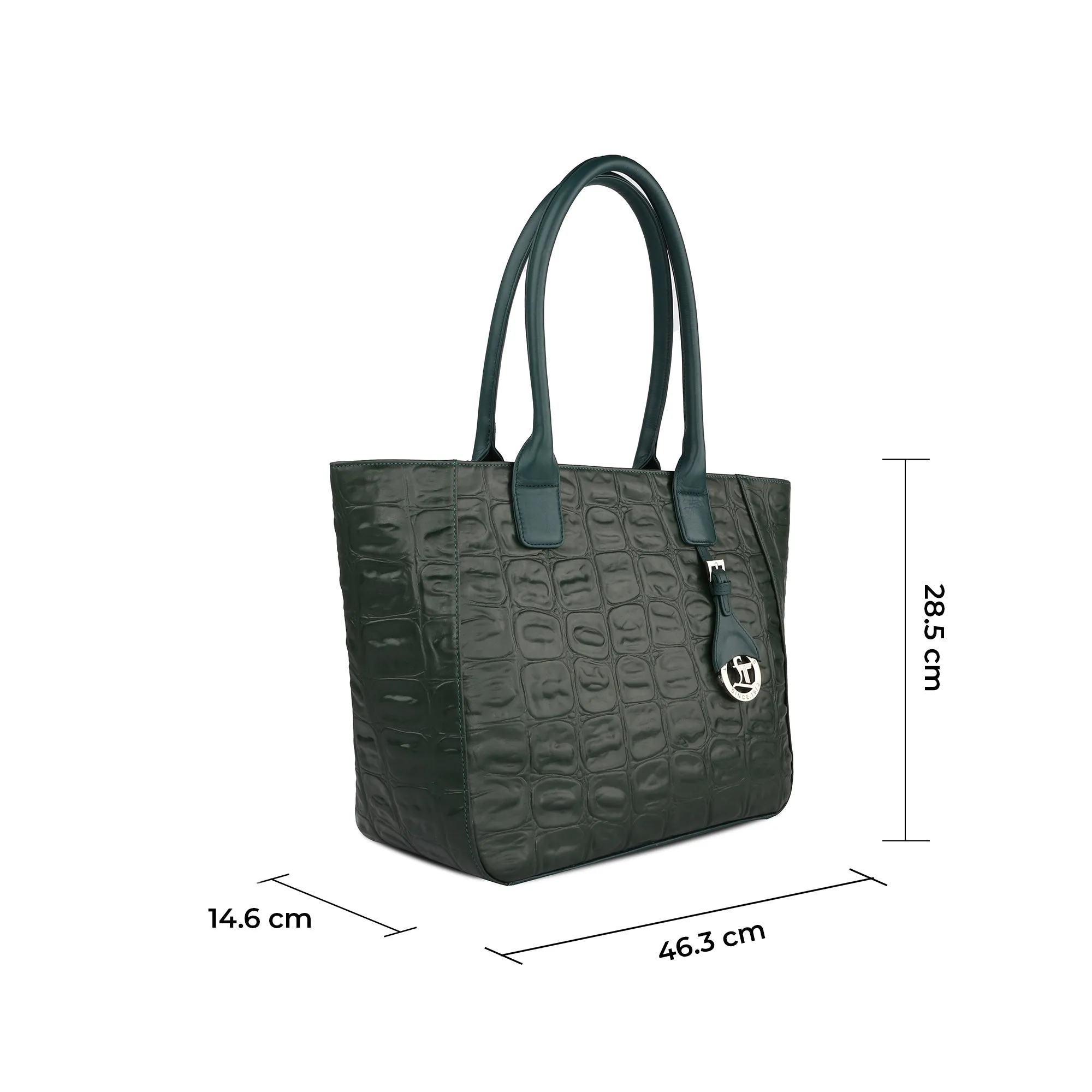 Elvis Tote | Leather Tote Bag For Women | Croco Embossed Genuine Leather | Color: Blue, Brown, Black & Green